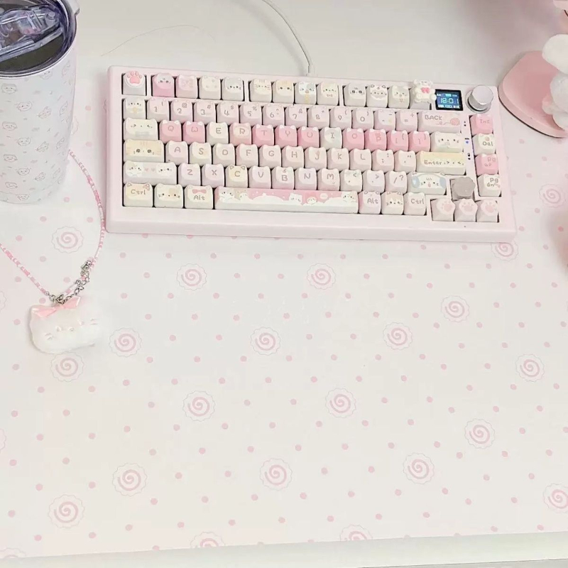 Laptop Accessories Pink - Alas Mouse Kulit PU Motif Polkadot