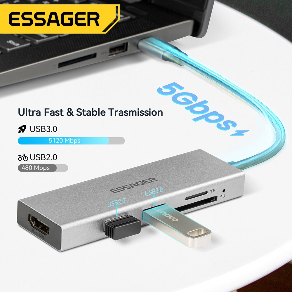 Essager 5 in 1 USB C HUB pemba - Usb C Docking Hub ulasan dan harga